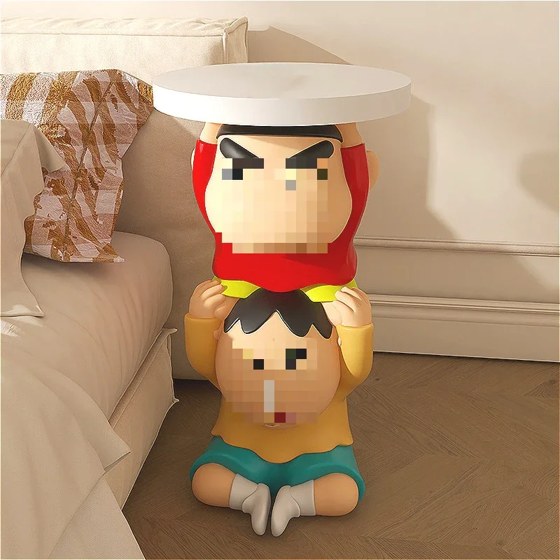 Innovative Cream Creative Cute Little Boy, Bedroom Living Room Movable Coffee Table Bedside Table Floor Decoration Ornaments