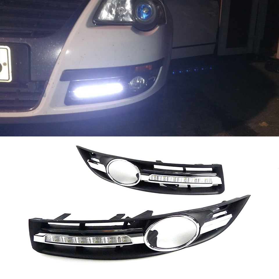 Car Flashing 2Pcs Car LED DRL Daytime Running Light For Volkswagen VW Passat B6 2005 2006 2007 2008 2009 2010 2011 Fog Lamp