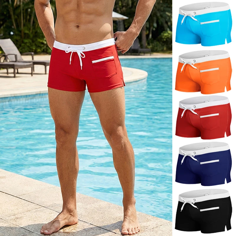 Men Summer Swim Trunks Mesh Liner Zipper Pocket Stretchy Comfy Quick Dry Swimming Shorts Bathing Suit Swimsuit Swimwear