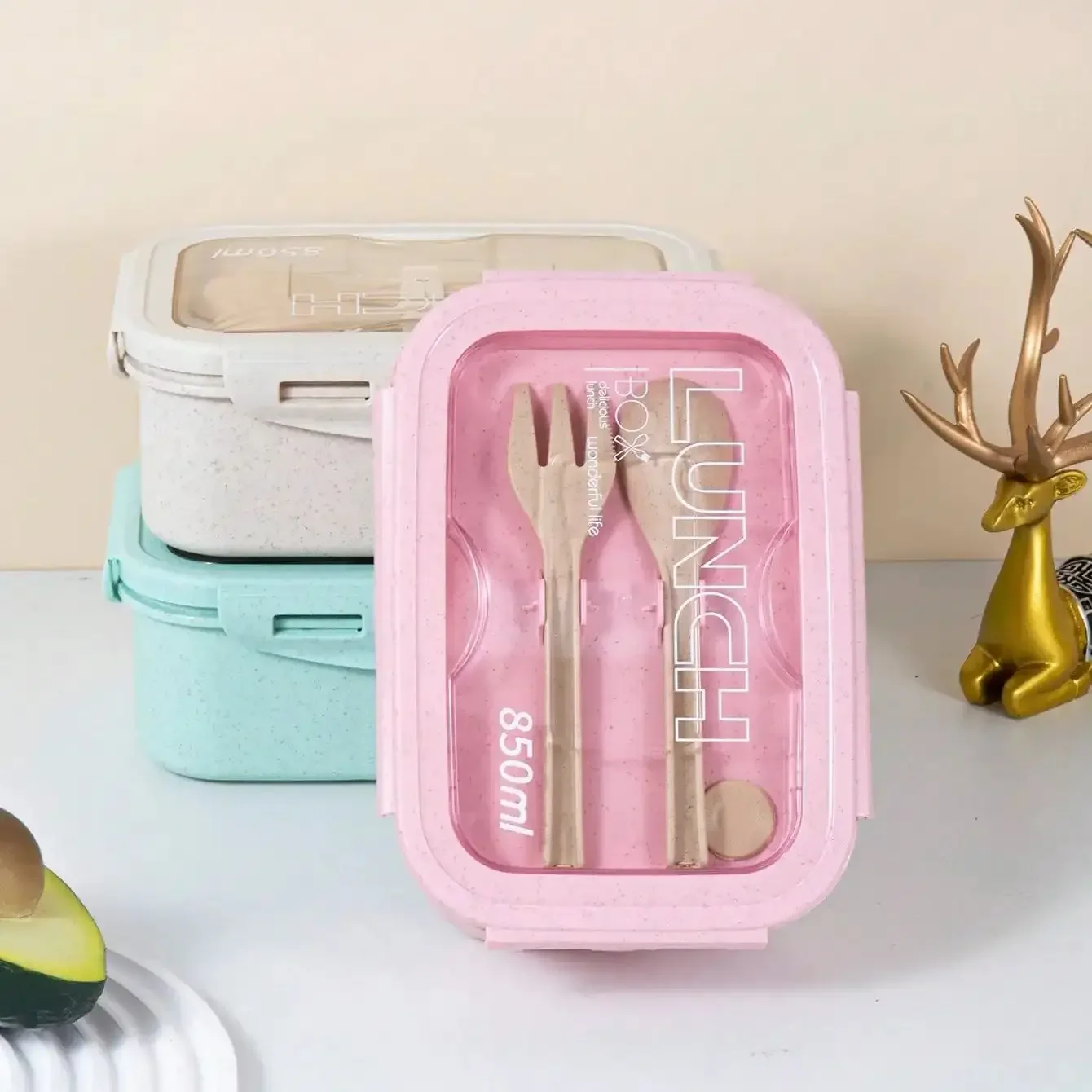 1pc-Solid color square cutlery box-with Tableware,Leakproof Square Divided Microwave Safe Lunch Container for Office School,