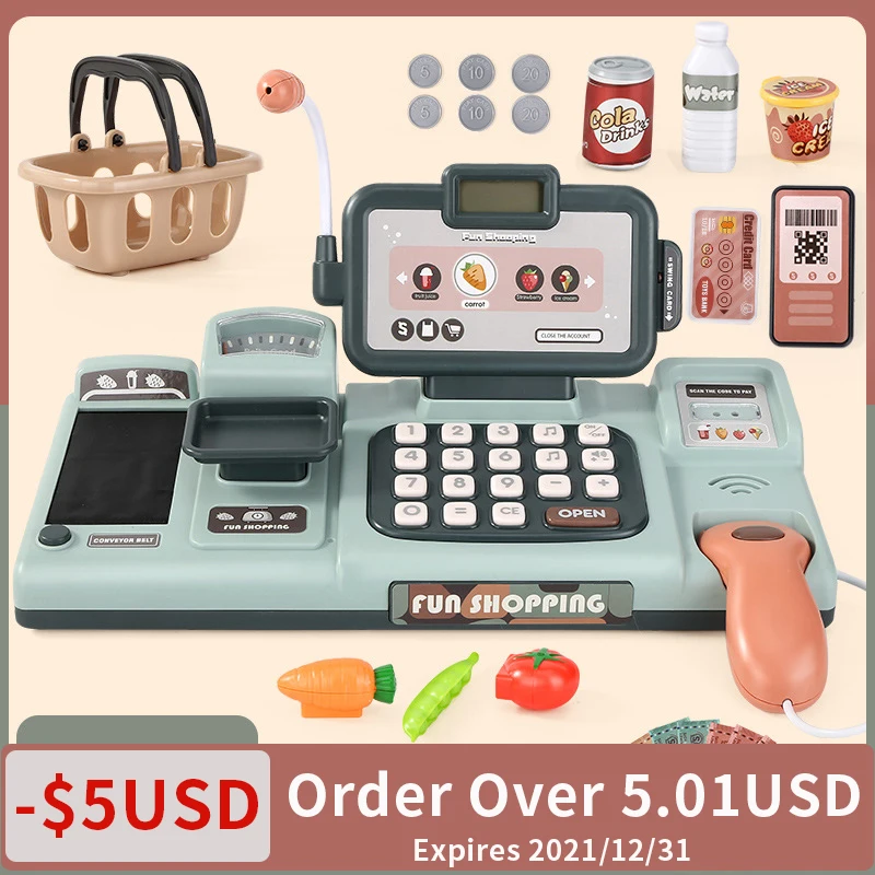 Caja registradora para niños, de de cálculo de comida, contador de pago, juego de simulación en de dinero y banca| - AliExpress