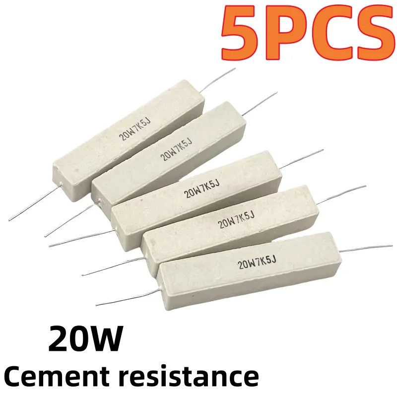 Cement resistance 20W horizontal 0.1R/0.47/2/4/3/5/6.8//10/47/100 ohms/1K/10K 5PCS