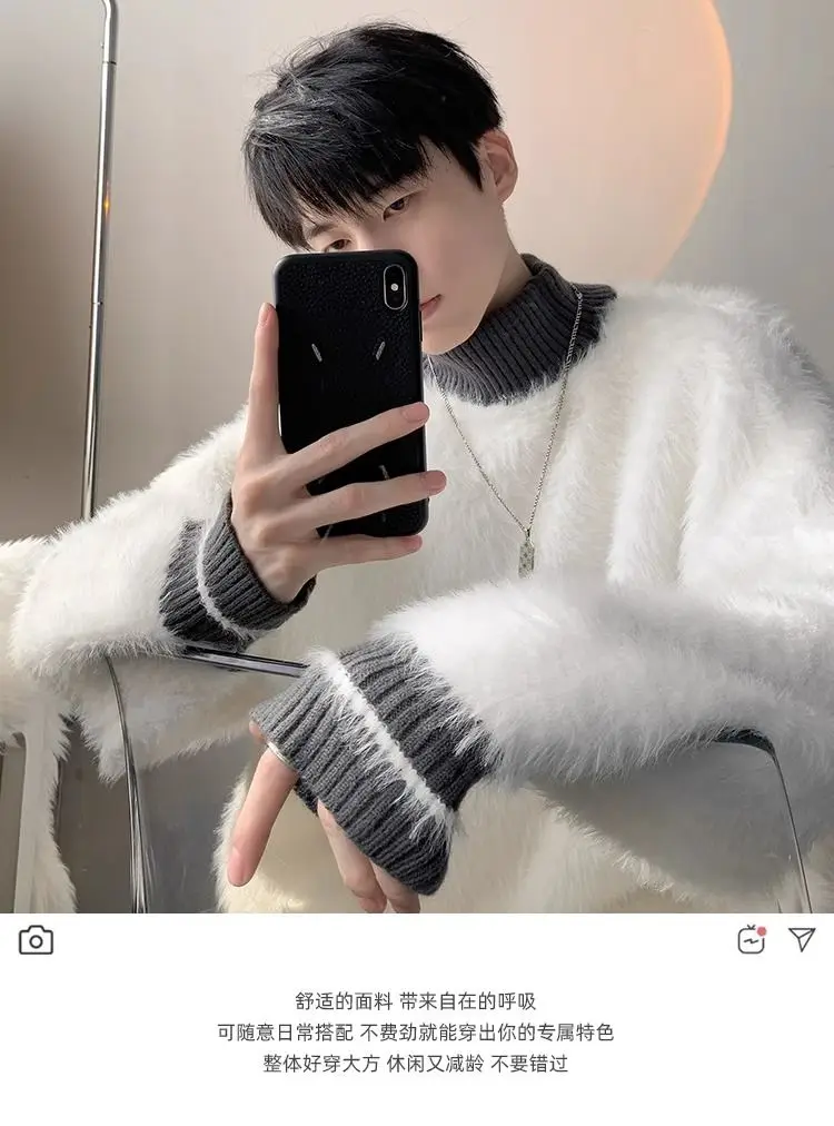 New 2024 Thickened Sweater Men's Japanese Lazy Retro Mink Hair Oversize Couple Sweater Sweater Homestay Leisure Largeh Size