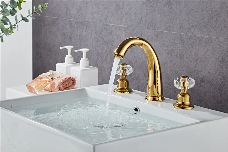 Description Picture 4 of itemBathroom basin faucet Crystal Handle Gold widespread Sink Tap  Mixer Hot And Cold shower room