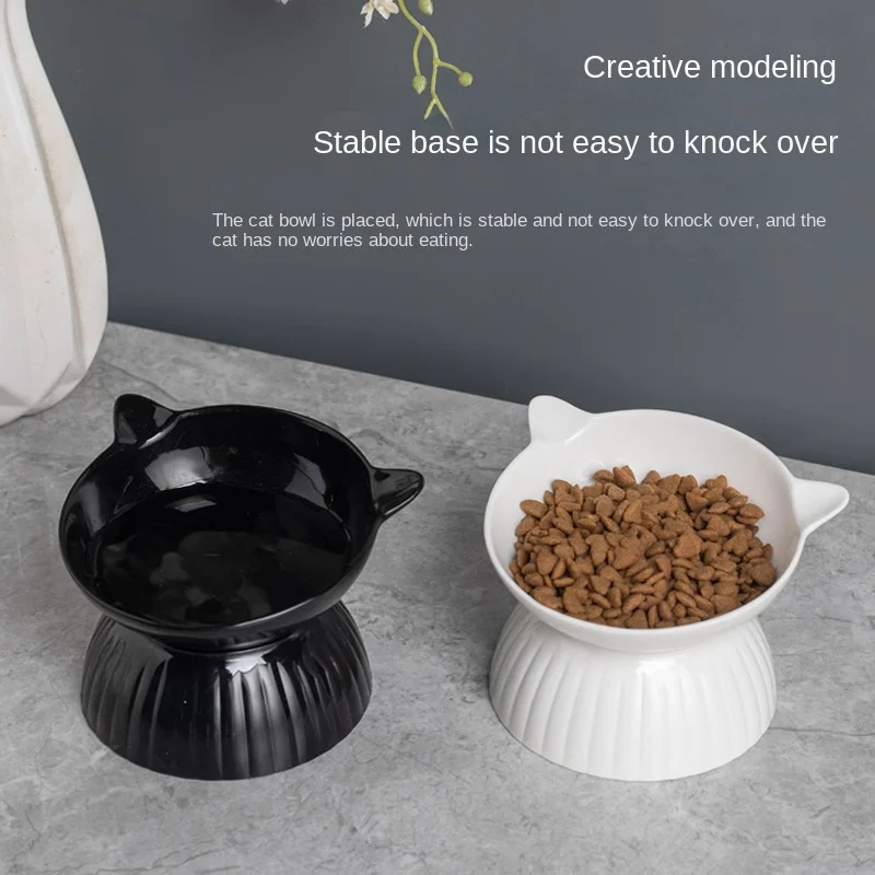 

Cat Bowl Ceramic Stripe Cat Water Bowl Protects Cervical Neck Oblique Mouth High Foot Dog Bowl Pet Supplies