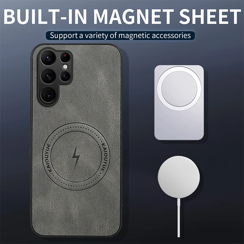 Luxury PU Leather Skin Magnetic Magsafe Protective Phone Cover