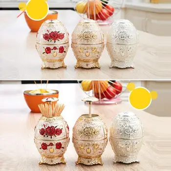 Mini Portable Metal Vintage Automatic Toothpick Dispenser Box Zinc Alloy Metal Toothpick  Holder Organizer European Style