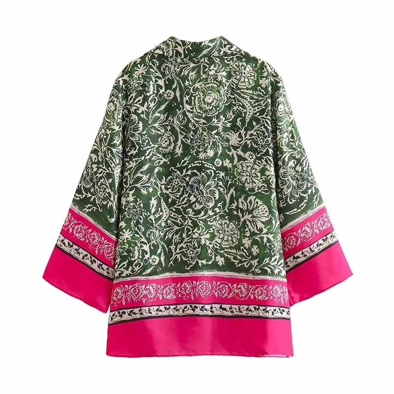 Satin-Hausanzug für Damen, lässig, einreihig, V-Ausschnitt, langärmelig, bedrucktes Hemd, lockere Hosen, Nachtwäsche, zweiteiliges Pamas-Set_voghion.com