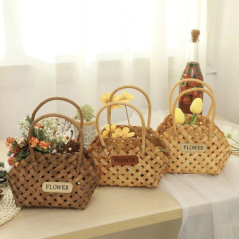 23*11*25cm Hand-woven Rattan Flower Basket Household Flower Storage Basket Holiday Decorations Modern Handicrafts