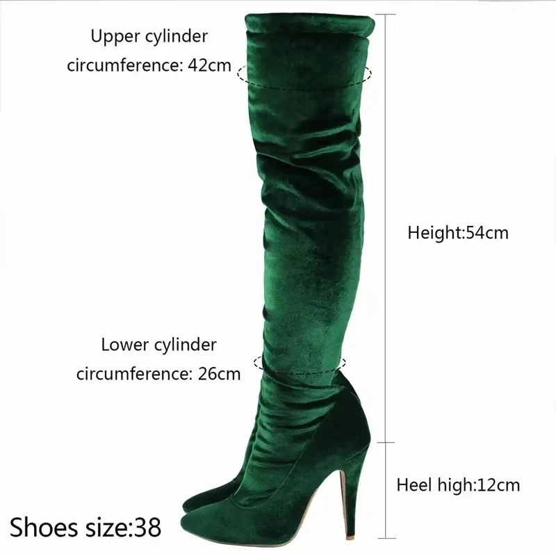 Autumn Velvet Over-the-Knee Elegant Woman Heeled Shoes Pointed Toe Side Zipper Thigh High Boots Fashion Long Boots Large Size 43