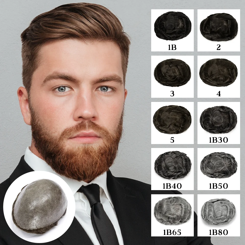 

Indian Human Hair Men Wig Toupee For Men Men's Capillary Prothesis Hair Wig Male 130% Density 0.1-0.12 Thickness Skin Hair Wig