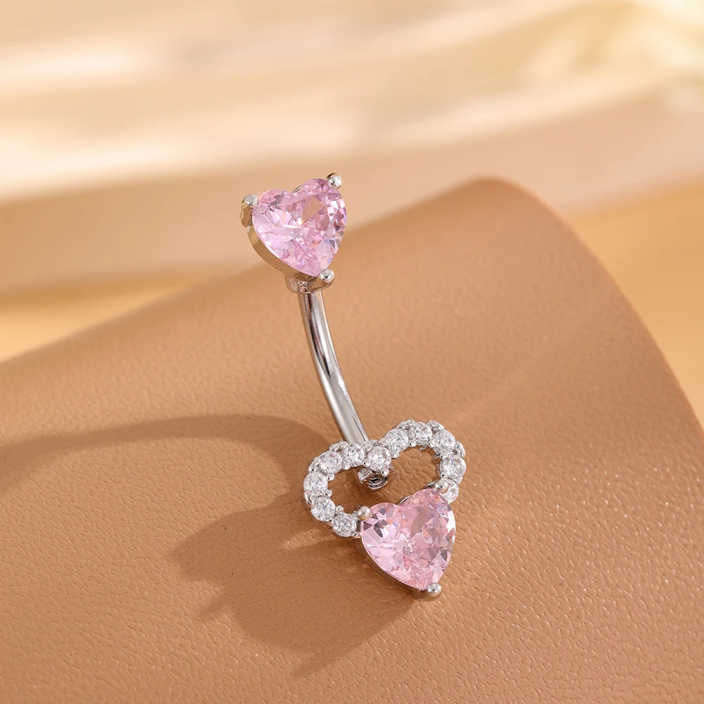 Dochais 8Pcs Belly Button Rings - Cute Pink Heart & Opal Navel Jewelry 14G Surgical Steel
