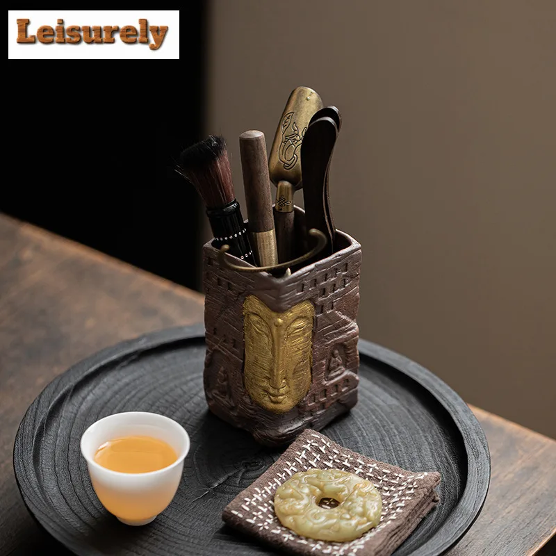 Old Rock Mud Zen Buddha Shadow Tea Six Gentlemen Retro Tea Tool Set Teaware Utensils Tieguanyin Tea Ceremony Accessories Craft