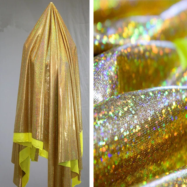 New Background Decorative Gold Fabric Laser Illusion Color Elastic Knitted  Fabric Full Plate Gilded Shiny Stage Clothing Fabric - AliExpress