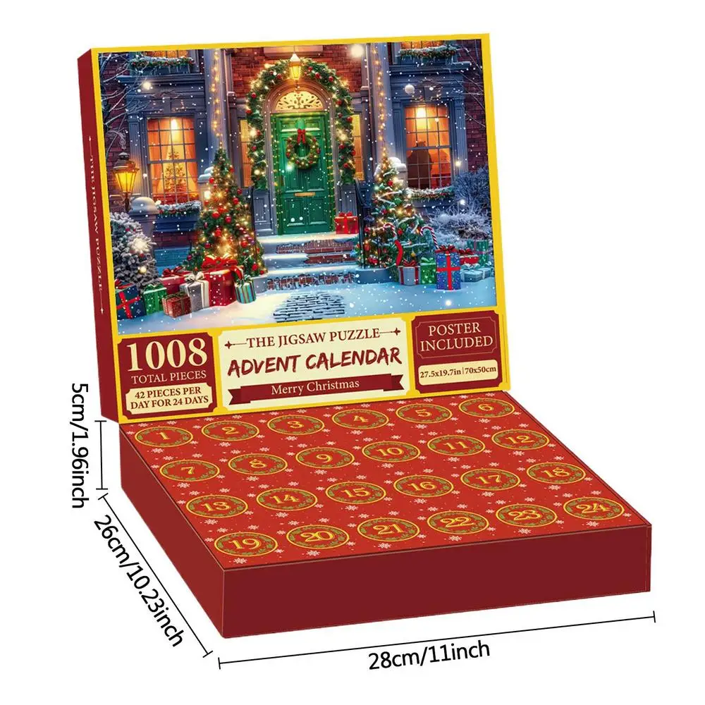 thumbnail image 1 of Calendario de Adviento 1008 piezas Kit de calendario de Adviento de rompecabezas navideño Calendario de cuenta regresiva de Navidad de 24 días Rompecabezas de Papá Noel Juguetes, 1 of 5