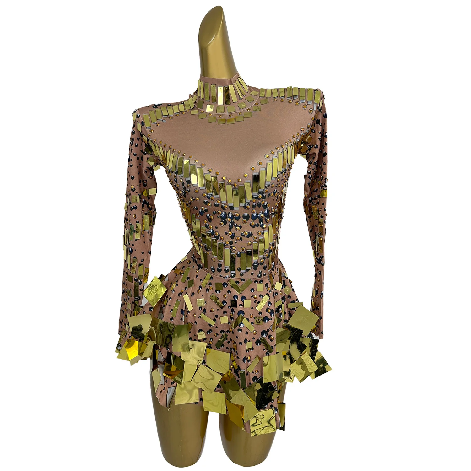slim fit dress slacks Mac Duggal Sequined Cape Women's Sleeve Mini Dress - Gold