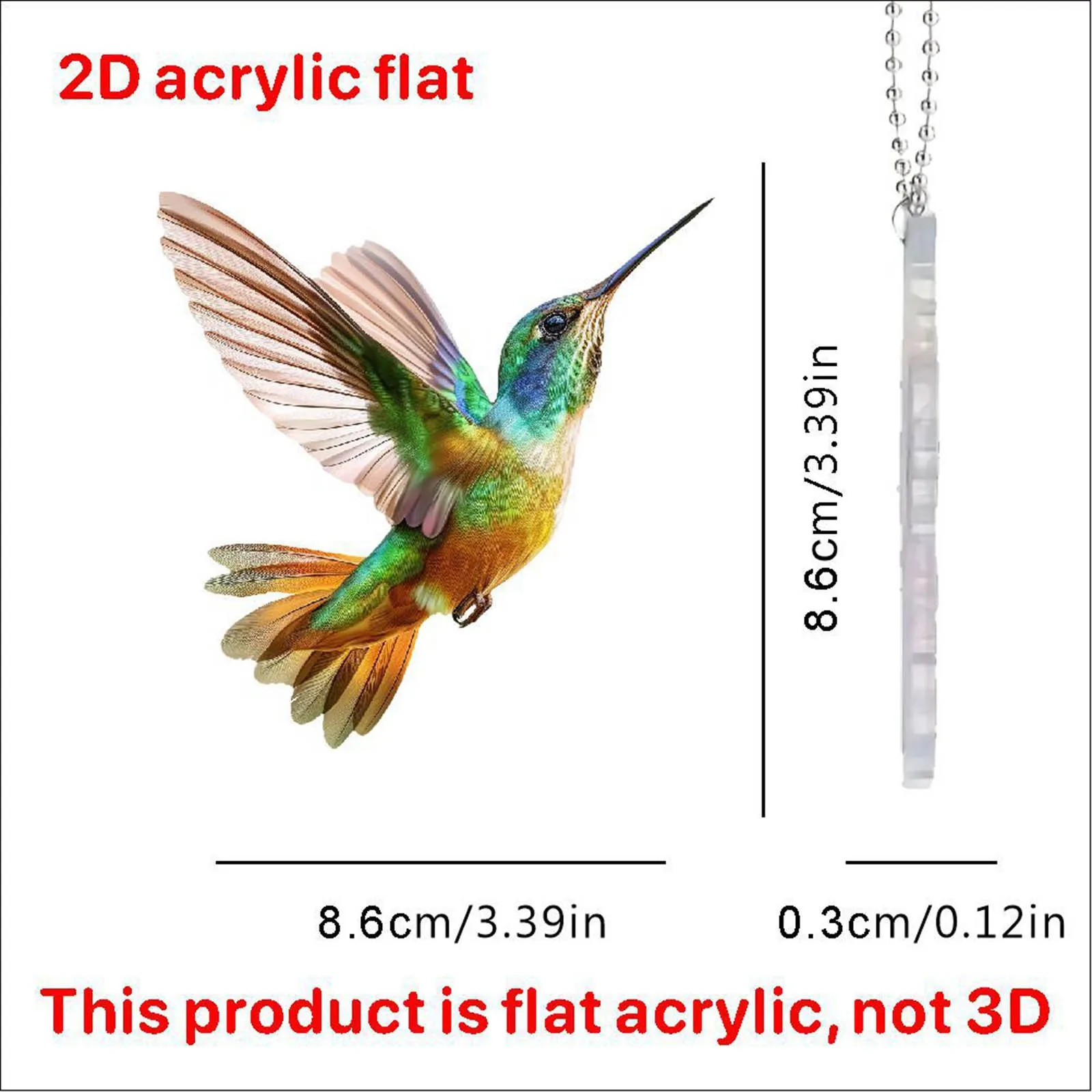 Hummingbird Acrylic 2D Pendant Home Decorative Window Car Interior Hanging Catch The Sun Window Decoration Bag Key Pendant 6