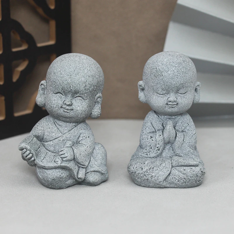 Buddha Stone Statue Little Buddhist Monks Tibetan Buddhism Figurines Zen Garden Ornament Meditation Home Aquarium Decoration