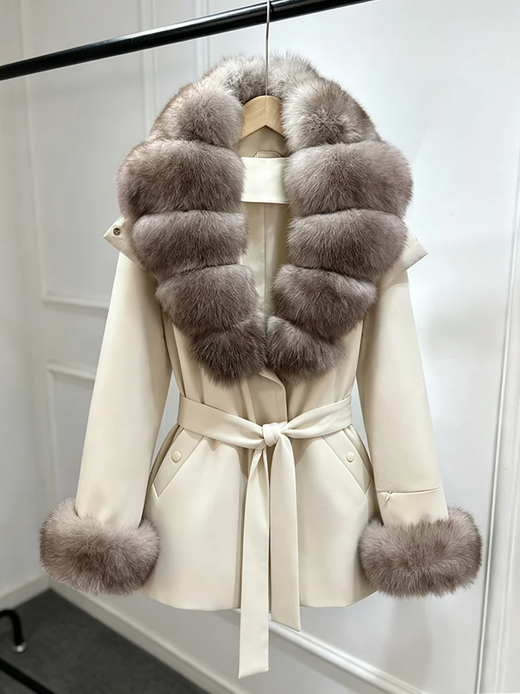 Janveny Luxury Women's Winter Down Jacket 2026 New Large Natural Real Fox Fur Cuff 90% White Duck Down Coat Female Feather Parka