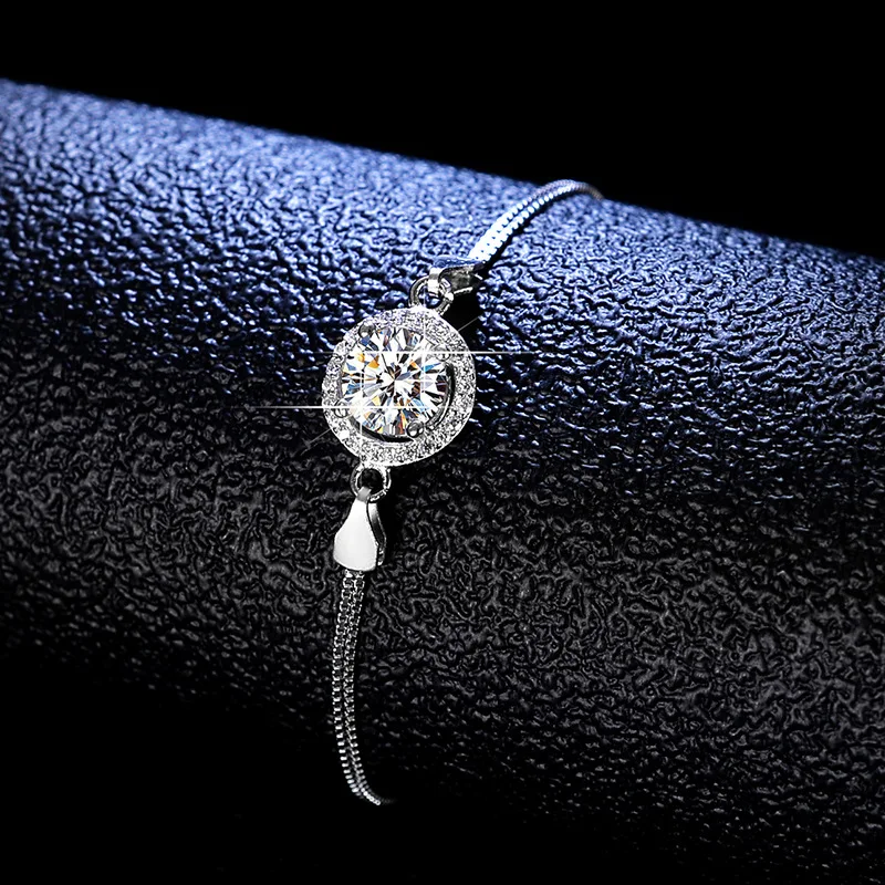 

VVS1 D color moissanite bracelet moissanite round bag simple women's diamond 18K gold customizable PT950 platinum