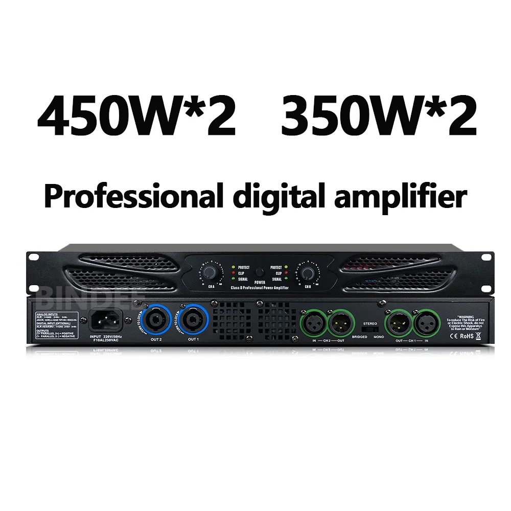 Slim 1U 2-channel professional digital power amplifier for stage performance conference school home karaoke outdoor amplifier