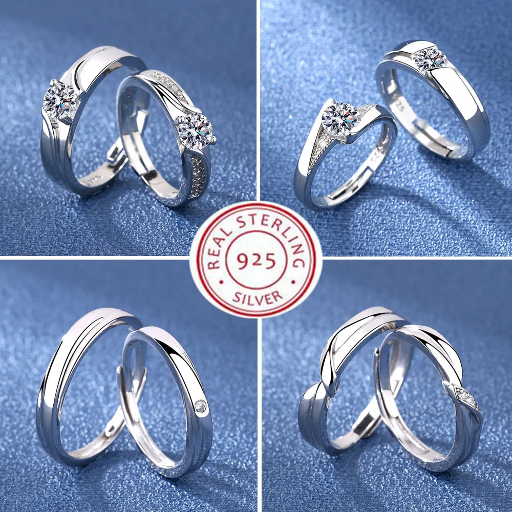 Silver Rings 2PCS 925 sterling black Pearl shine Zircon heart Sunlight fashion original womer lovers gift