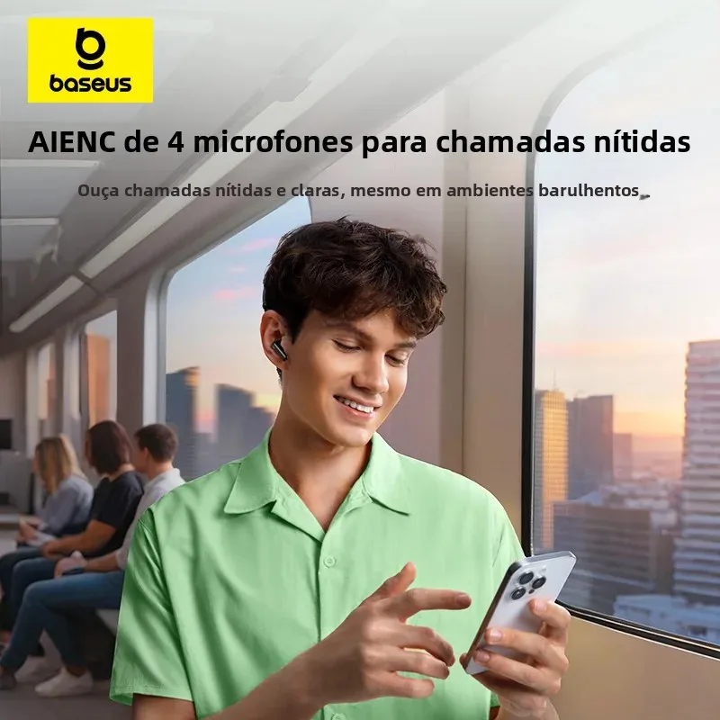 Baseus Bass EP10 NC -43dB com cancelamento de ruído ANC True Wireless Fones de ouvido Bluetooth 6.0 Fones de ouvido intra-auriculares sem fio 4 microfones ENC