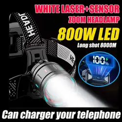 9900000000LM New Senson Headlamp 1000W with fluoresce Headlamp Flashlight Zoom IP68 Waterproof XHP360 Head Lamp Camping, Hunting