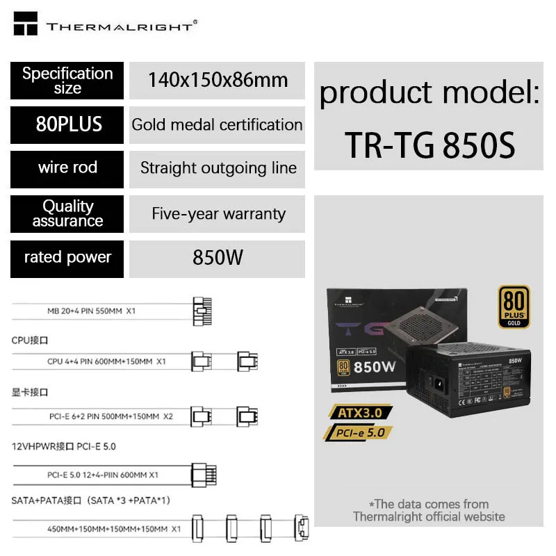 Thermalright TR-TG750S 500W 550W 650W Gold 750W Полный Модуль 850W компьютерное шасси 1000W Белый 1200 хозяйственная мощность ATX (art.: 3920c64cd9784) - 3920c64cd9784