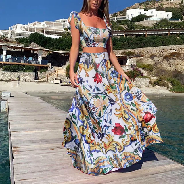 High Waist Long Skirt Set Maxi Matching 