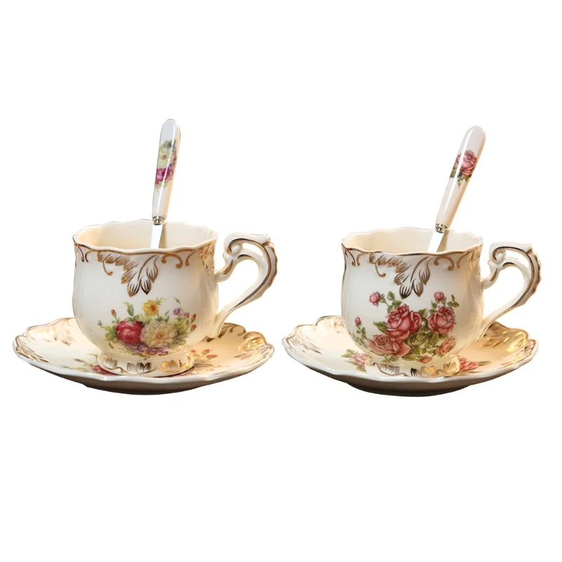 

Rose Porcelain Coffee Cup Spoon Set Drinking Utensils for Women Teas Party
