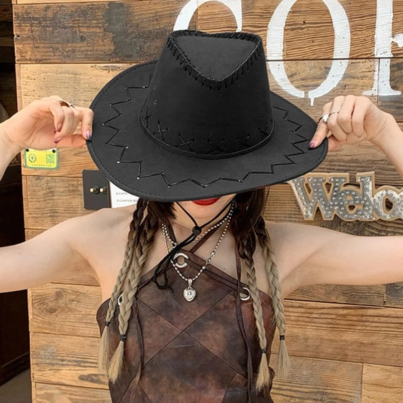 Women Cowboy Hat Western Wide Brim Hat Handkerchief Knight Set Cosplay Party Costume Men Fedora Headdress cowboy hats cowgirl hats