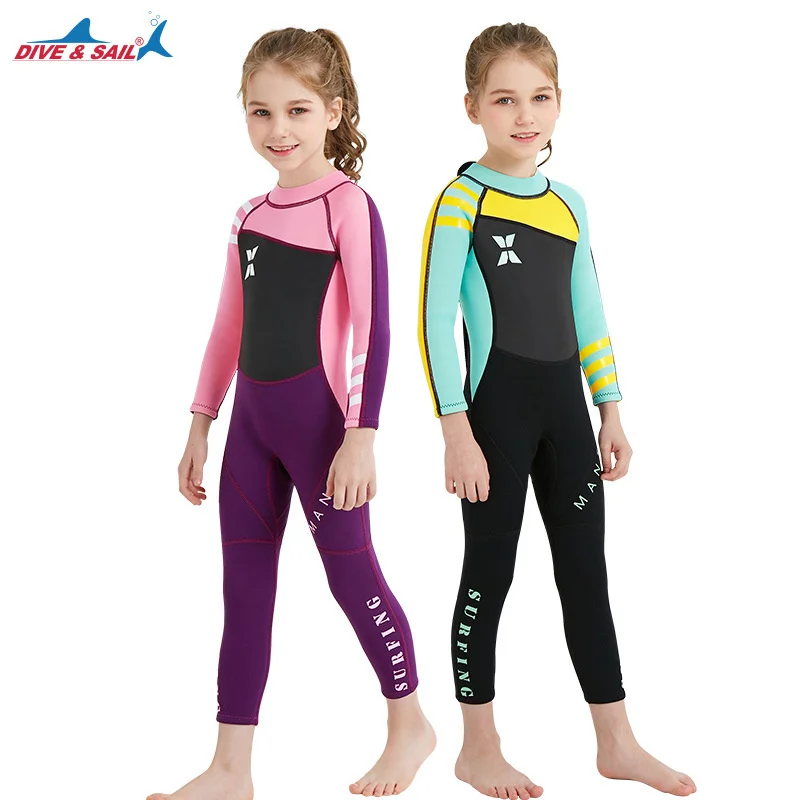 

2.5MM Kids Neoprene Diving Suits Children One Piece Long Sleeves Diving Wetsuits Boys Girls UV Protection Swimsuit swimwear