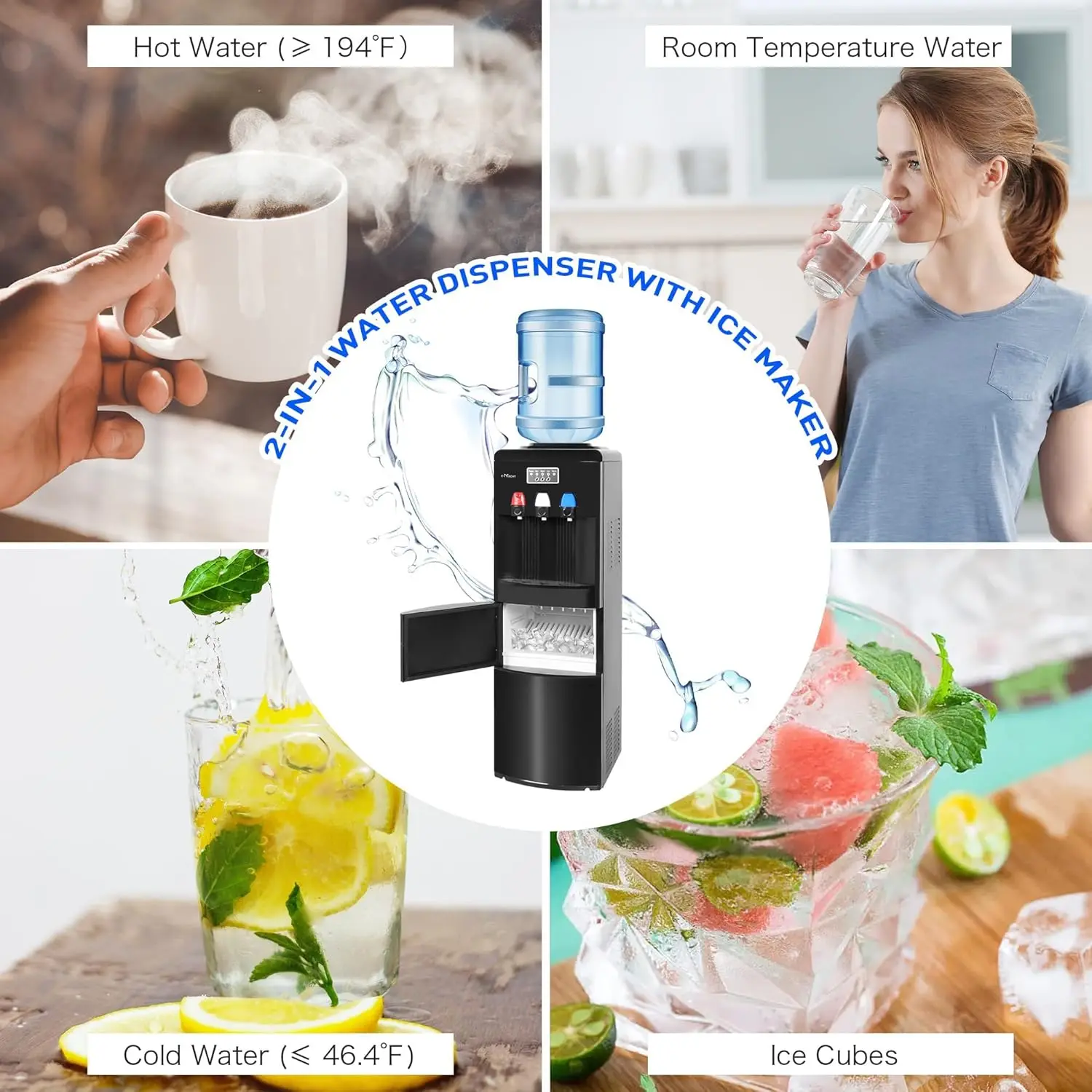 Dispenser with Ice Maker, 3 in 1 Water Dispense with Built-in Ice Maker, Water Cooler Dispenser for 3-5 Gallon Bottle with a Sco 3