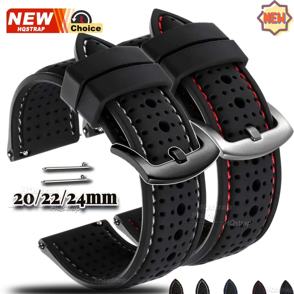 Enhanced Silicone Sport Watch Strap - Waterproof, Breathable, Quick Release with Colorful Stitching