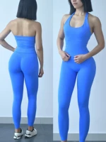 Sexy Halter Neck Beautiful Back High Waist Peach Sports Bras Leggings Suit Pilates Gathering Yoga Vest Training Fitness Bra Sets - Image 4