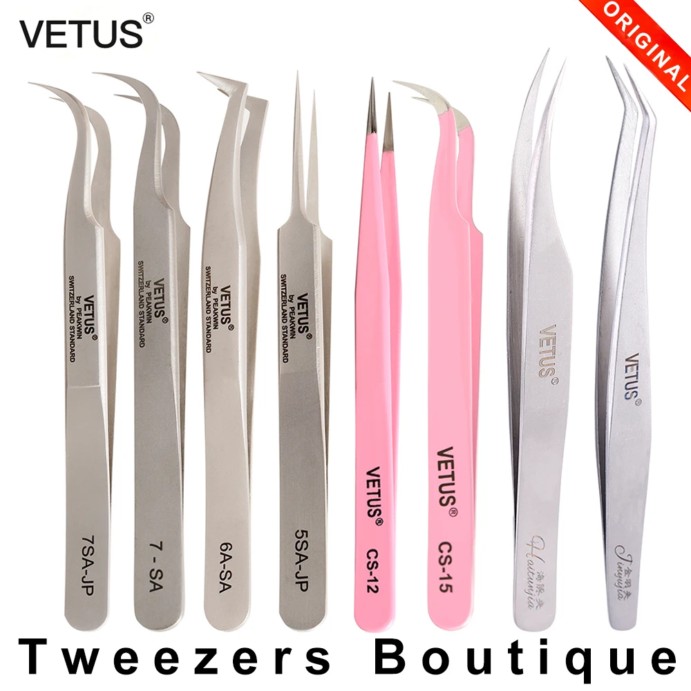 eyelash tweezers eyebrow tweezers Makeup Professional Eyelash Tweezers 3D Volume Eyelash Extension Tweezer Fan Lash Eyebrow Tweezers VETUS Excellent Closure