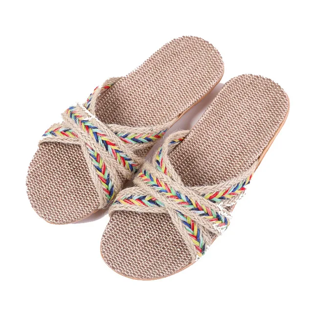 Breathable Women Indoor Flax Slides House Slippers - Image 6
