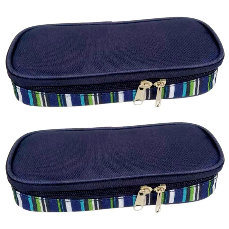 

2X Insulin Cooler Travel Case Diabetic Medication Organizer Medicals Cooler Bag And Insulation Liner(Navy Blue)