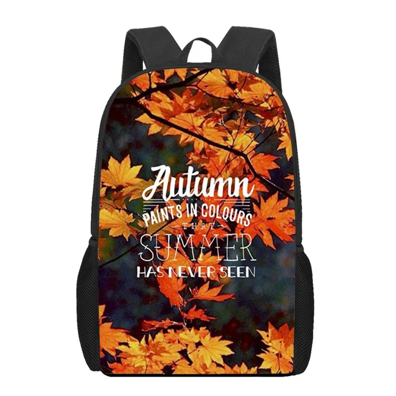 

Autumn Leaves Fall Print Backpack for Boys Girls Kids School Bags Teenager Student Book Bag Daily Casual Bagpack Travel Rucksack