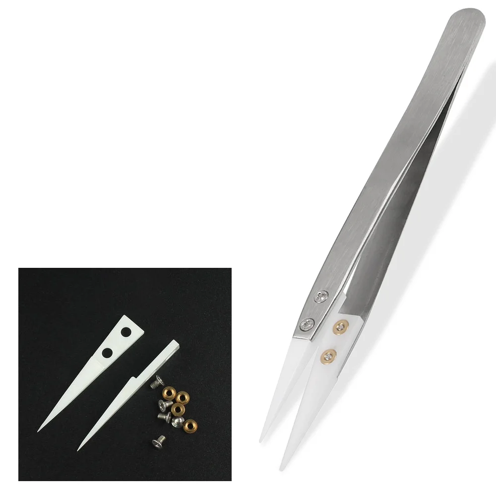 Tweezers Precision Ceramic Tips Tweezers Anti-static Straight Aimed Stainless Steel Handle High Temperature Resistant for precision tweezers,esd anti static tweezers,ceramic tweezers