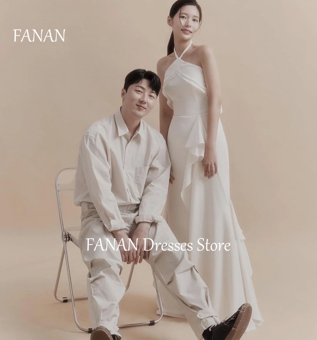 Женское атласное платье FANAN, винтажное свадебное платье большого размера с лямкой на шее и открытой спиной, без рукавов, в Корейском стиле, большие размеры