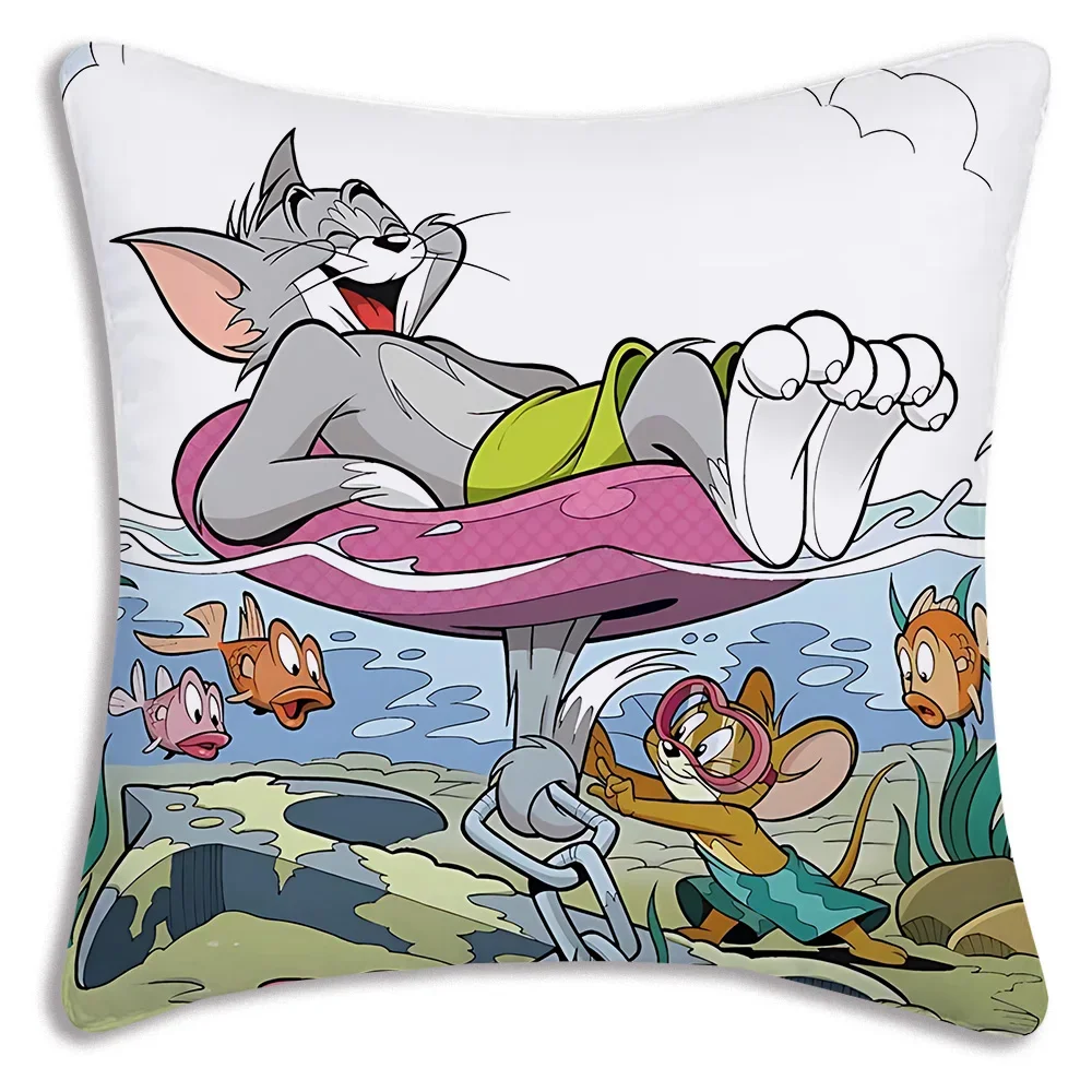 NEW Tom And Jerry Angry Cute Pillow Covers Cartoon Sofa Decorative Home Double-sided Printing Short Plush Cute Cushion Cover