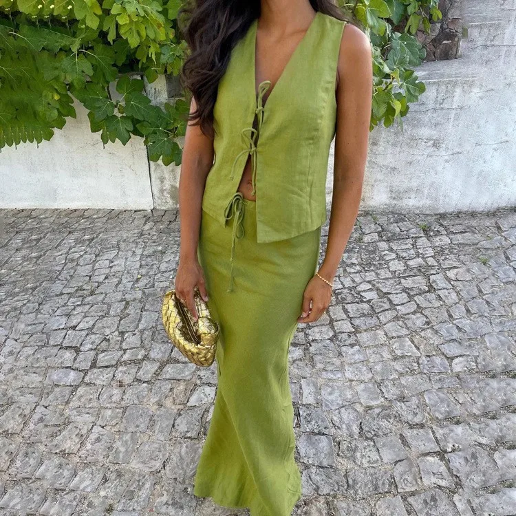 Elegant Vest Skirt Two Piece Set Women