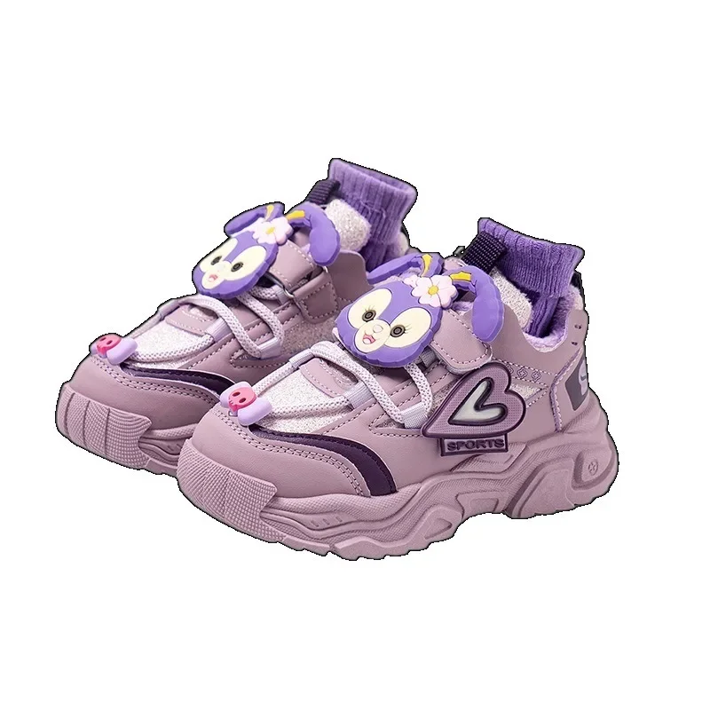 Disney StellaLou Children's Padded Sneakers Winter Keep Warm Comfortable Anti-slip Wear-resistant Kawaii Velcro Sports Shoes