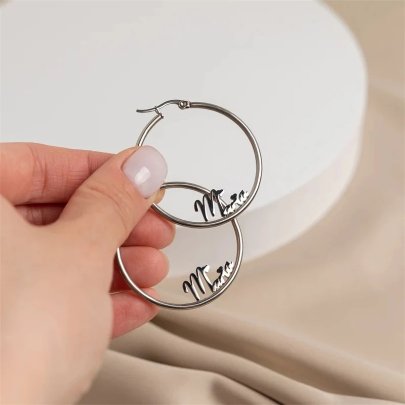 

Customied Personalised Name Hoop Earrings for Women Big Circle Letter Nameplate Custom Earrings Waterproof Stainless SteeJewelry