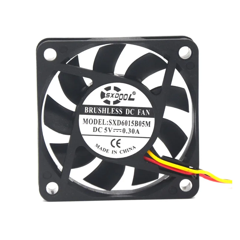 2개 SXDOOL 5V 팬 60MM 3핀 60x60x15mm 6cm 6015 브러시리스 DC 냉각 쿨러 4000rpm 15.4CFM