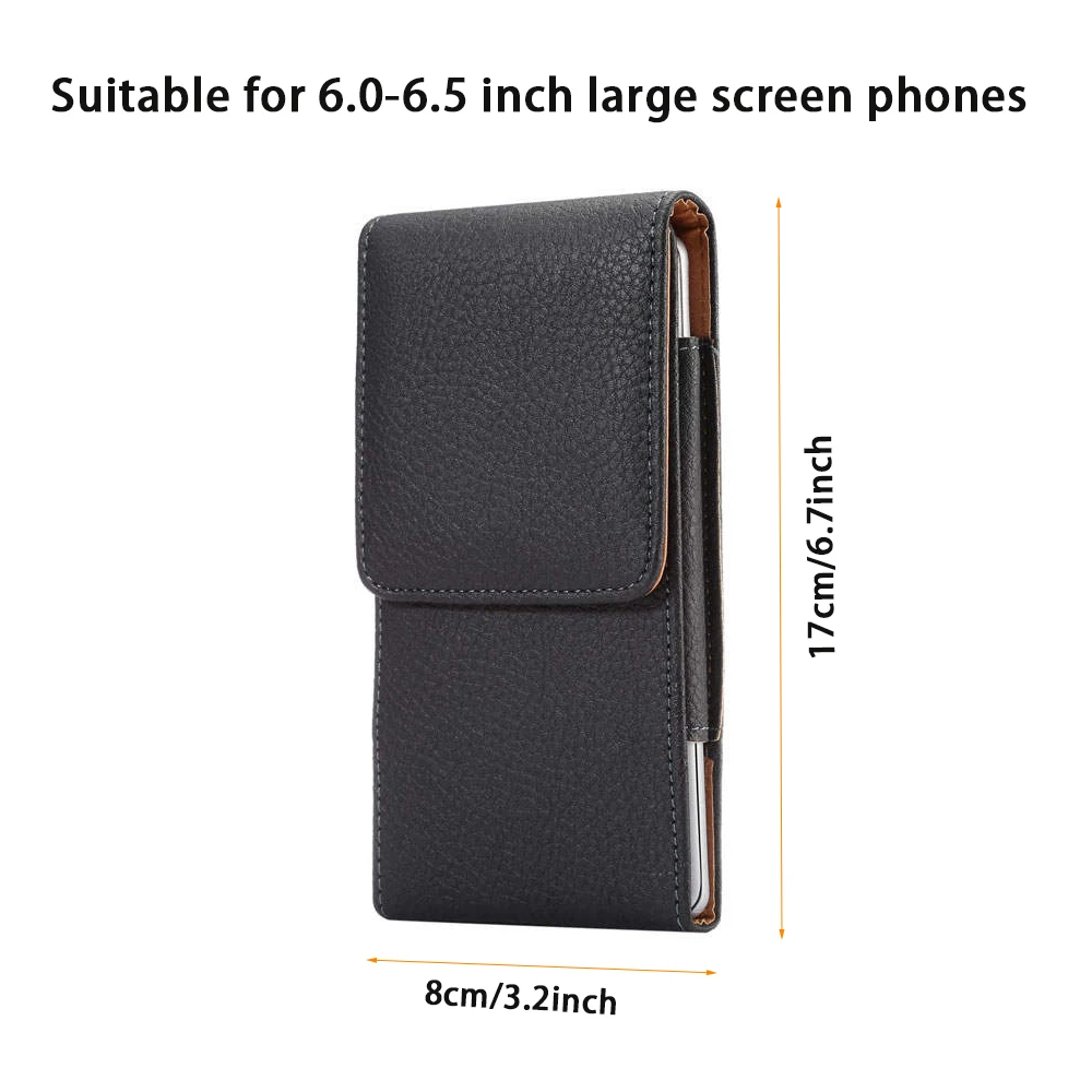 Premium PU Leather Phone Pouch with Belt Clip - Universal Casual Rectangle Mobile Bag