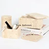 Decorative Travertine Storage Box for Jewelry Natural marble powder Bathroom Vanity Organizer Canister for Cotton Swabs 1