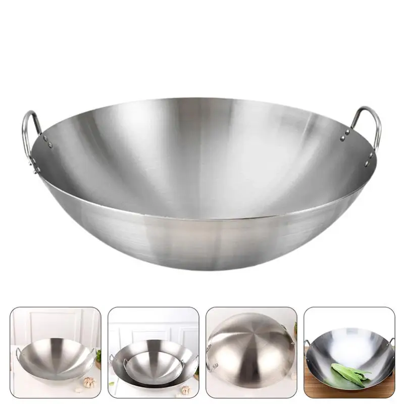 Stainless Steel Wok Round Bottom Wok Capacity Saute Pan - 32Cm